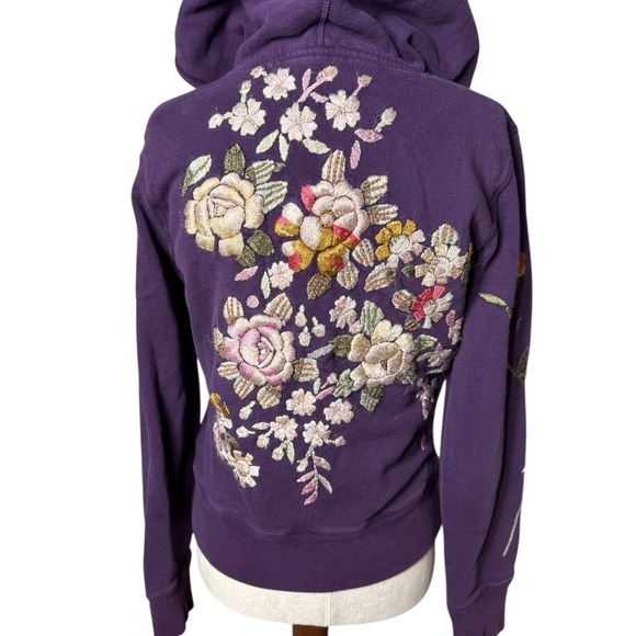 Rare vintage y2k Lucky Brand purple floral Asian embroidered zip-up hoodie Med - Picture 5 of 9